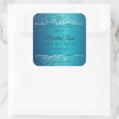 Schimmerly Aquamarin mit Glitzer Initials Product  Quadratischer Aufkleber (Tasche)