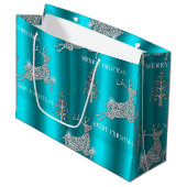 Schimmernd Diamond Rentier Leaping Aqua Weihnachte Große Geschenktüte (Vorderseite Schrägansicht)