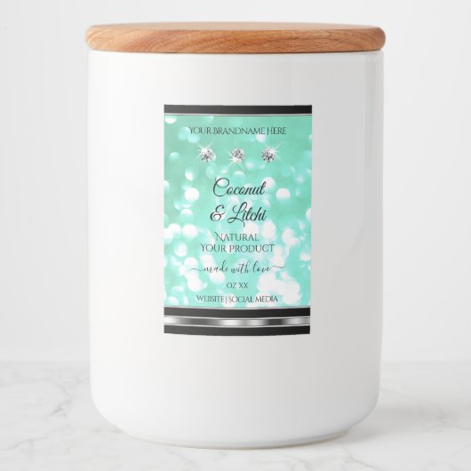 Schimmernde Aquamarine Glitzer-Produktkennzeichnun Lebensmitteletikett (Vorderseite)