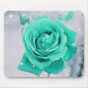 Schimmernde aquamarine Rosen-Blume Mousepad