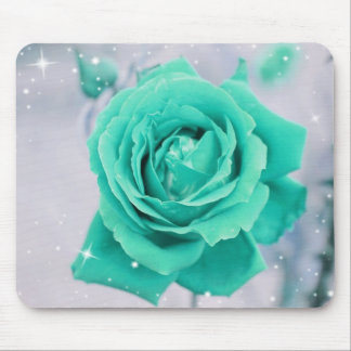Schimmernde aquamarine Rosen-Blume Mousepad