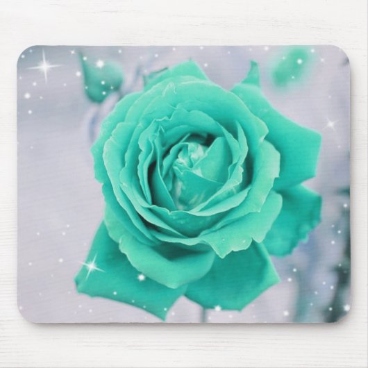 Schimmernde aquamarine Rosen-Blume Mousepad (Vorne)