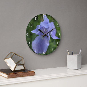 Schimmernde blaue Iris-Blumen-Wand-Uhr Große Wanduhr