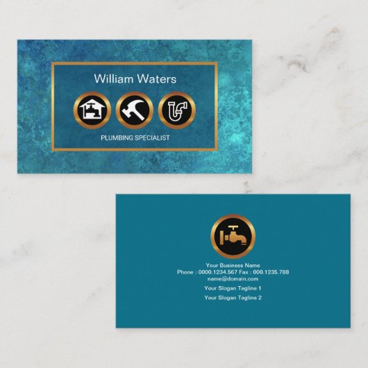 Schimmernde blaues Wasser-Leck-Goldklempner-Ikonen Visitenkarte (Vorne/Hinten)