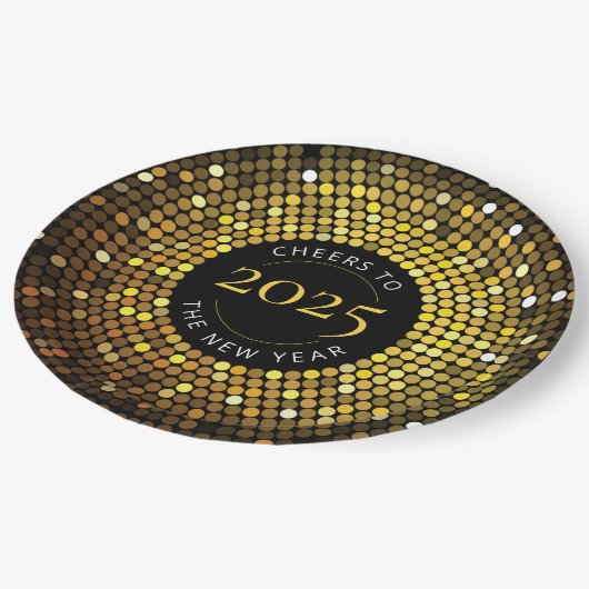 Schimmernde Circle Lights Silvester Pappteller (Schrägansicht)