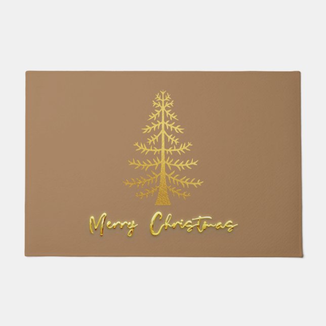 Schimmernde Glam moderne Luxus-Goldbäume braun Fußmatte (Vorderseite)