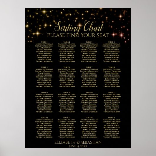 Schimmernde Glitzern 16 Tafelsitzkarten Poster (Vorne)