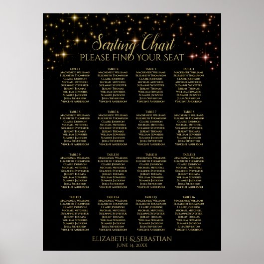 Schimmernde Glitzern 16 Tafelsitzkarten Poster (Vorne)