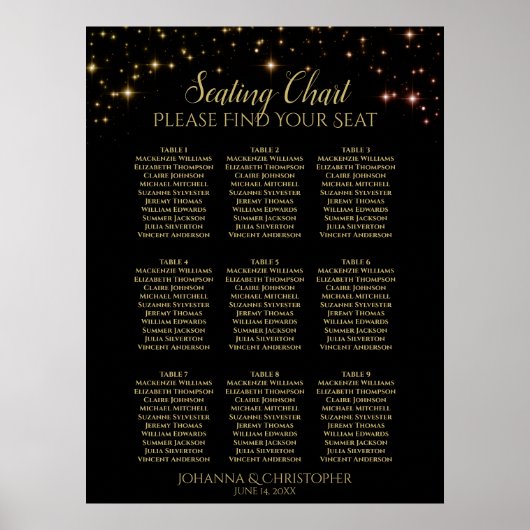 Schimmernde Glitzern 9 Tabelle Hochzeitstabelle Poster (Vorne)