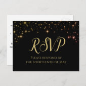 Schimmernde Glitzern Gold & Black Wedding RSVP Postkarte (Vorne/Hinten)