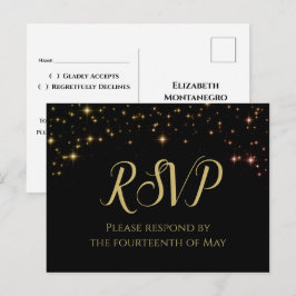 Schimmernde Glitzern Gold & Black Wedding RSVP Postkarte