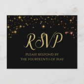 Schimmernde Glitzern Gold & Black Wedding RSVP Postkarte (Vorderseite)