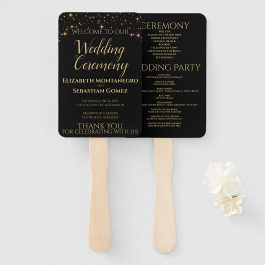 Schimmernde Glitzern Hochzeitsfans mit Programm Fächer (Vorne und Hinten)