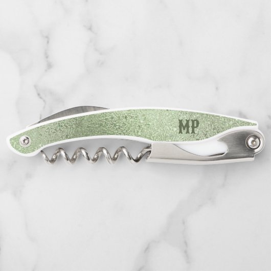 Schimmernde hellgrüne irisierende Textur Kellnermesser (Rückseite)