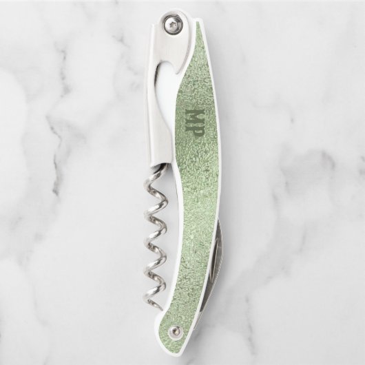 Schimmernde hellgrüne irisierende Textur Kellnermesser (Vorderseite)