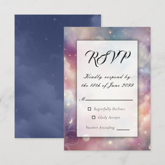 Schimmernde Himmelshardust-Hochzeiten RSVP Karte (Vorne/Hinten)