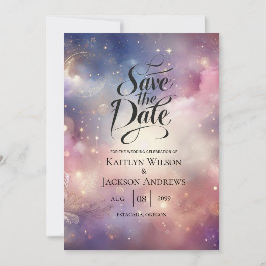 Schimmernde Himmelshardust-Hochzeiten Save The Date (Vorderseite)