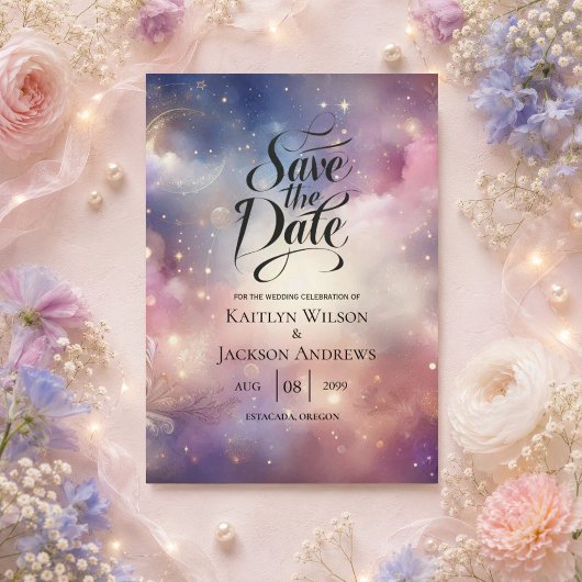 Schimmernde Himmelshardust-Hochzeiten Save The Date