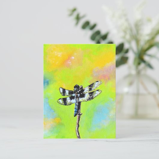 Schimmernde Libellenmalerei Postkarte (Stehend Vorderseite)