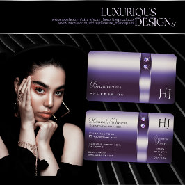 Schimmernde Lila Diamantenstartinitialen Visitenkarte