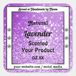 Schimmernde Lila Glitzer-Produktkennzeichnungen Quadratischer Aufkleber