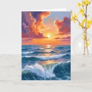 Schimmernde Meeres-Sonnenuntergangs-Ozean-Aquarell Karte