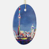 Schimmernde NeonSkyline Torontos mit KN-Turm Keramik Ornament (Rechts)