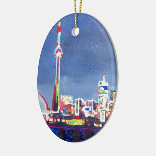 Schimmernde NeonSkyline Torontos mit KN-Turm Keramik Ornament (Links)
