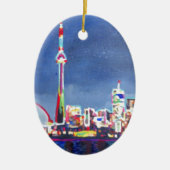 Schimmernde NeonSkyline Torontos mit KN-Turm Keramik Ornament (Vorne)