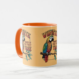 Schimmernde Perch: Lebhafter Papagei auf Obstbaum Tasse