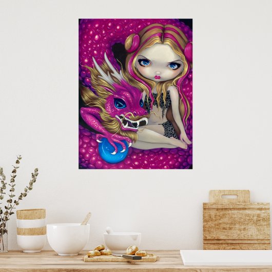 Schimmernde Pink Dragon Fantasy Fantasy Fee Print Poster (Küche)