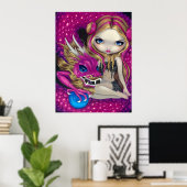 Schimmernde Pink Dragon Fantasy Fantasy Fee Print Poster (Heimbüro)