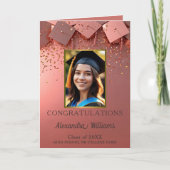 Schimmernde Rose Gold Graduation Caps und Foto Karte (Vorderseite)