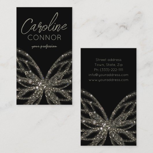 Schimmernde Schmetterlingskarte Moderne Black Busi Visitenkarte (Vorne/Hinten)