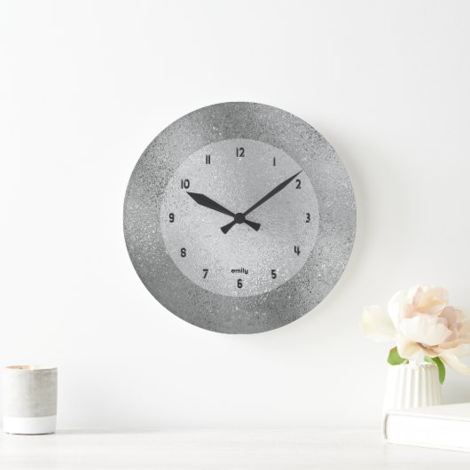 Schimmernde Silber-Hintergrund-Bildstruktur Große Wanduhr (Zuhause)
