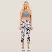Schimmernde Silber- und Schwarz-Hund-Paw-Drucke Capri Leggings (Vorderseite)