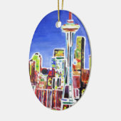 Schimmernde Skyline von Seattle mit Weltraumnadel Keramikornament (Links)