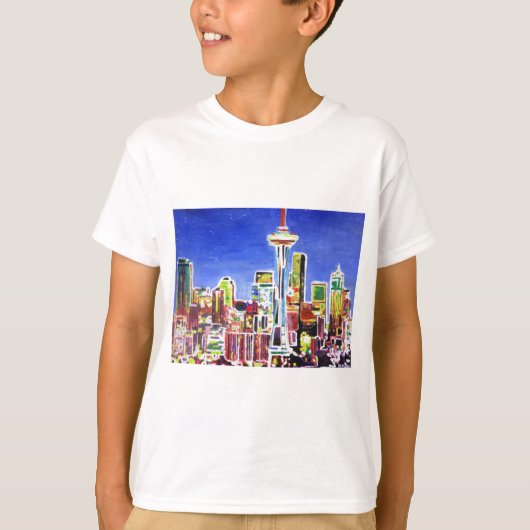 Schimmernde Skyline von Seattle mit Weltraumnadel T-Shirt (Vorderseite)