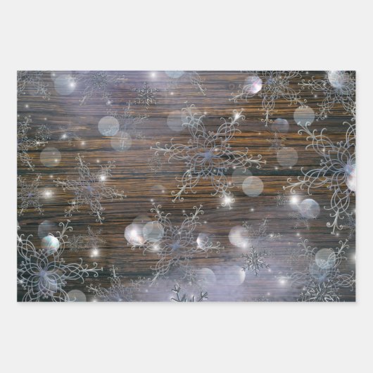Schimmernde Winter Silberschneeflocken auf Stallho Geschenkpapier Set (Vorderseite 2)
