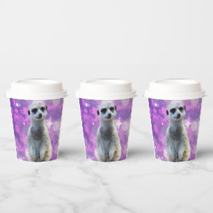 Schimmernder Charme: Meerkat auf rosa Bokeh Hinter Pappbecher