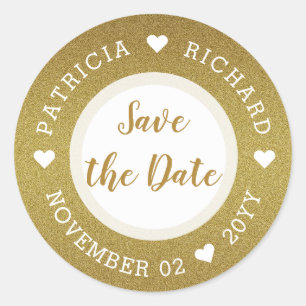 Schimmernder Gold Glitter Hochzeit Save The Date Runder Aufkleber