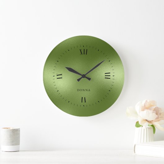 Schimmernder grüner Hintergrund Große Wanduhr (Zuhause)