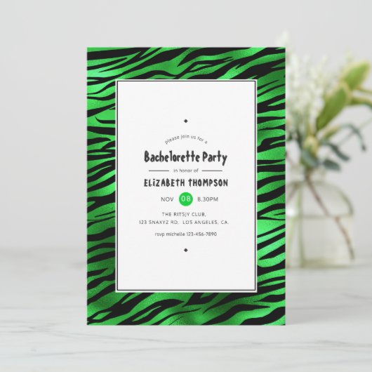 Schimmernder Junggeselinnen-Abschied aus grünen Ti Einladung (Stehend Vorderseite)