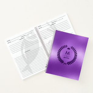 Schimmernder Lila Hintergrund und Laurel Wreath Notizblock