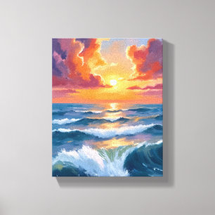 Schimmernder Meeressonnenuntergang Ozean Aquarellm Leinwanddruck