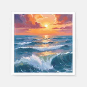 Schimmernder Meeressonnenuntergang Ozean Aquarellm Serviette