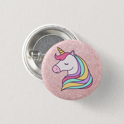 Schimmernder rosa Glitzer Magisches Einhorn Button (Vorne & Hinten)
