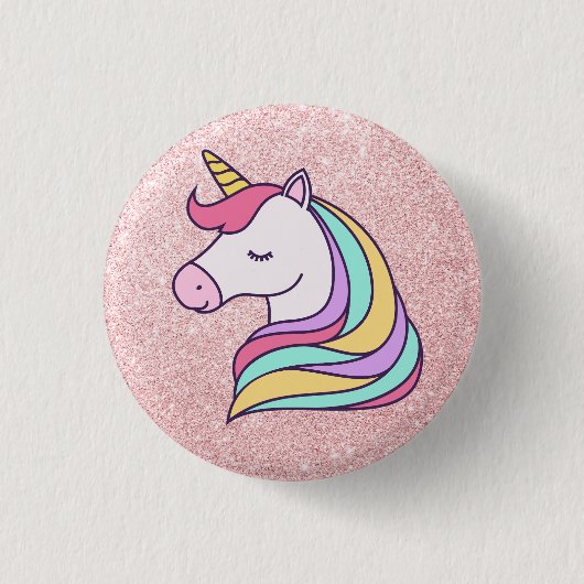 Schimmernder rosa Glitzer Magisches Einhorn Button (Vorderseite)