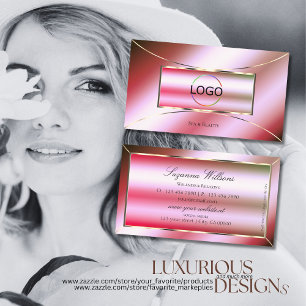 Schimmernder Rosa Grün Verlauf mit Logo Glamourös Visitenkarte