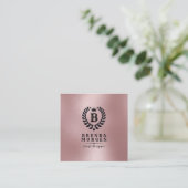 Schimmernder Rose-Gold & Black Laurel Wreath Quadratische Visitenkarte (Stehend Vorderseite)